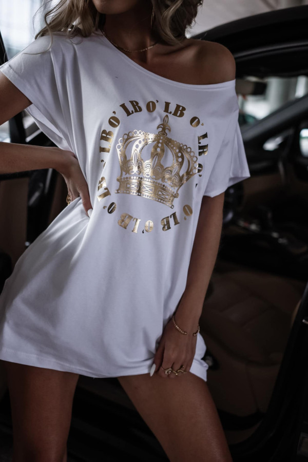 OVERISOZWY T-SHIRT GOLD QUEEN HAVANA | WHITE