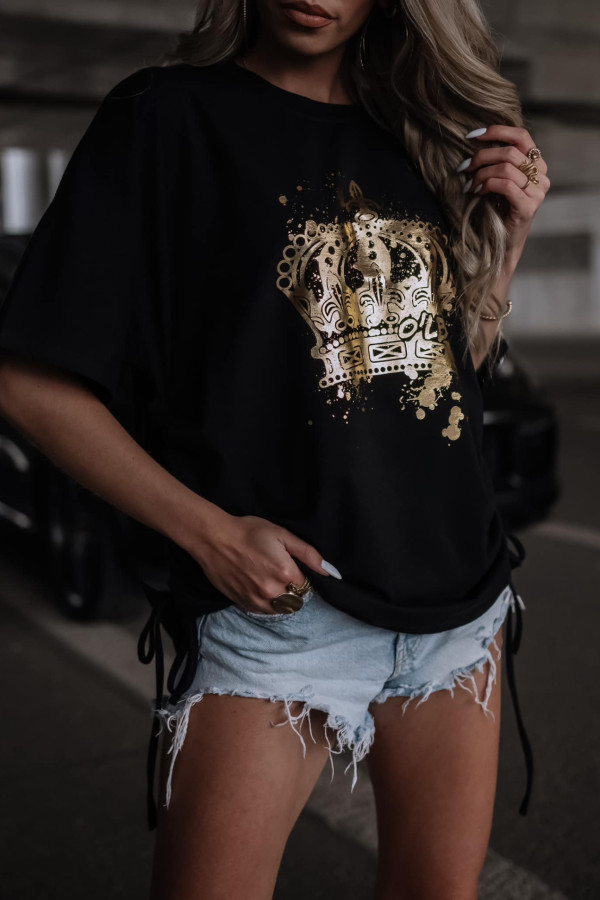 OVERISOZWY T-SHIRT GOLD QUEEN COLUMBIA | BLACK