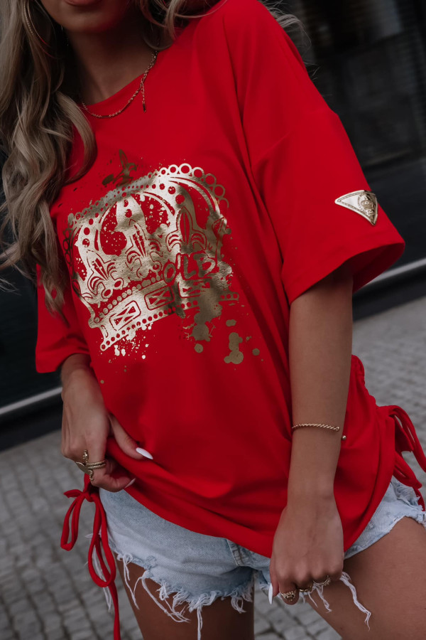 OVERISOZWY T-SHIRT GOLD QUEEN COLUMBIA | RED