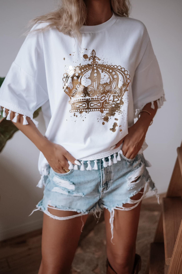 OVERSIZOWY T-SHIRT GOLD QUEEN CALAMBRIA| WHITE