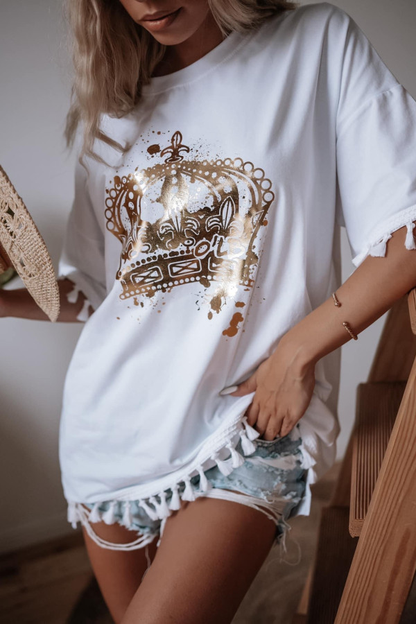 OVERSIZOWY T-SHIRT GOLD QUEEN CALAMBRIA| WHITE 1