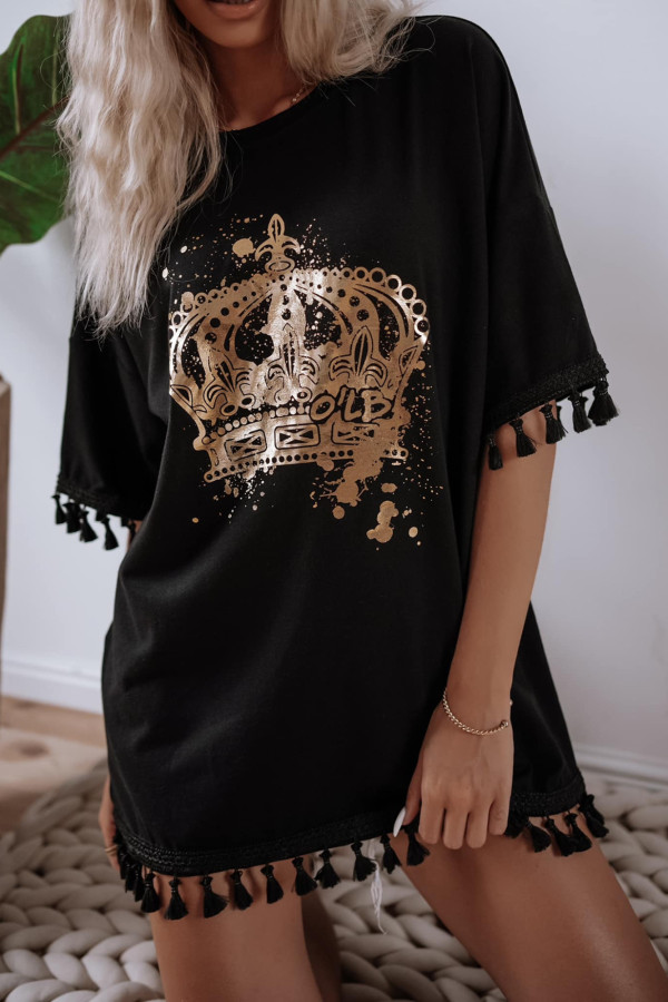 OVERSIZOWY T-SHIRT GOLD QUEEN CALAMBRIA| BLACK