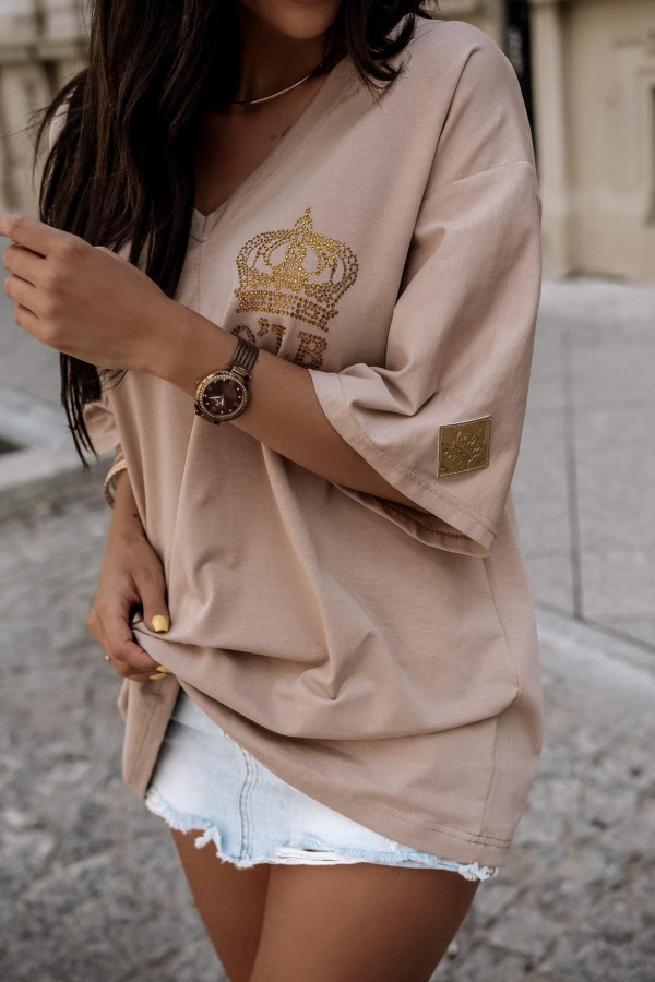 OVERSIZOWY T-SHIRT BLING QUEEN| BEIGE 2