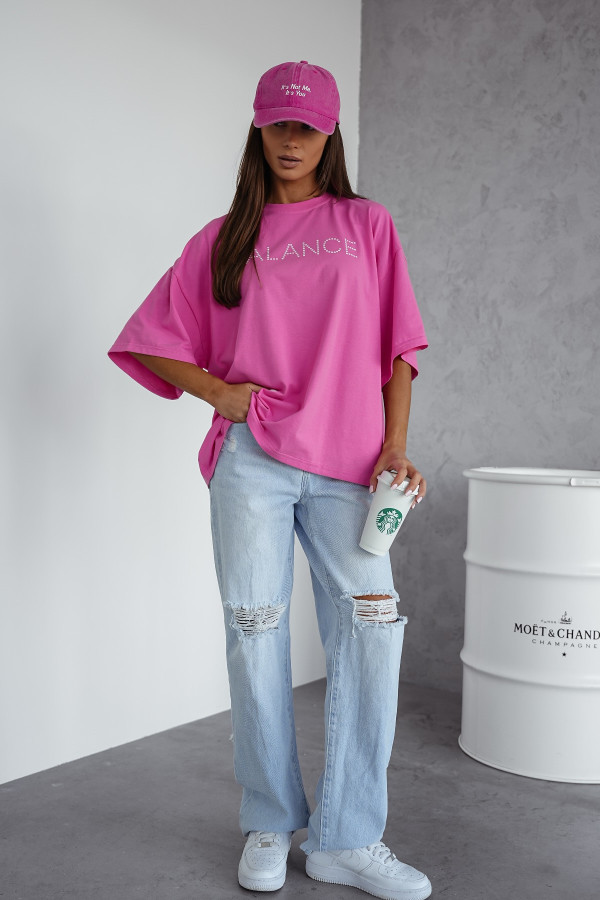 OVERSIZOWY T-SHIRT BALANCE |CANDY PINK