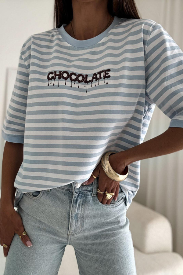 T-SHIRT CHOCOLATE W BŁEKITNE PASKI 2