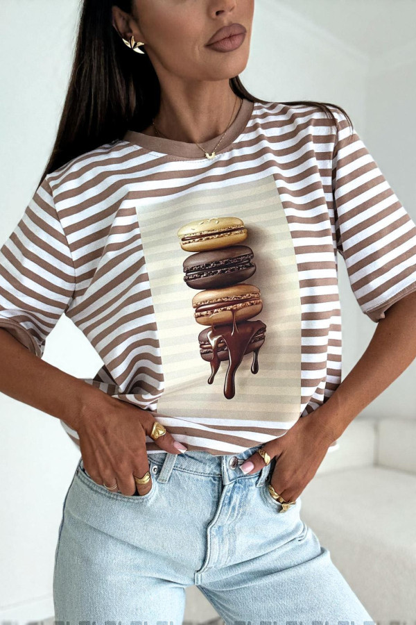 T-SHIRT MAKARONIKI W KARMELOWE PASKI 4