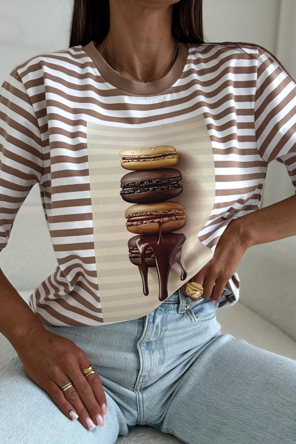 T-SHIRT MAKARONIKI W KARMELOWE PASKI 5