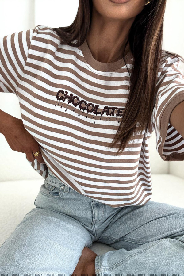 T-SHIRT CHOCOLATE W KARMELOWE PASKI 2