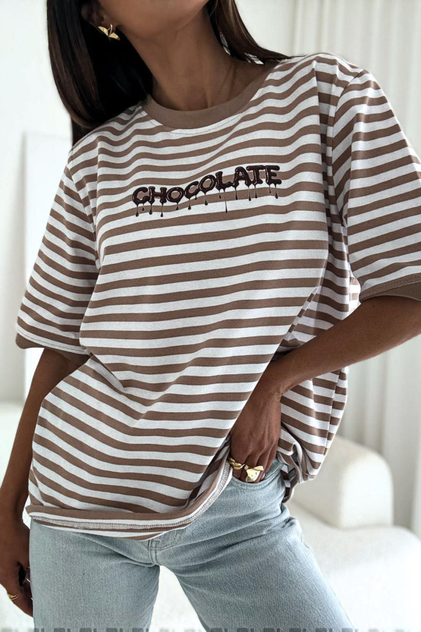 T-SHIRT CHOCOLATE W KARMELOWE PASKI 5