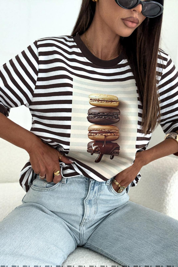 T-SHIRT MAKARONIKI W CZEKOLADOWE PASKI 2