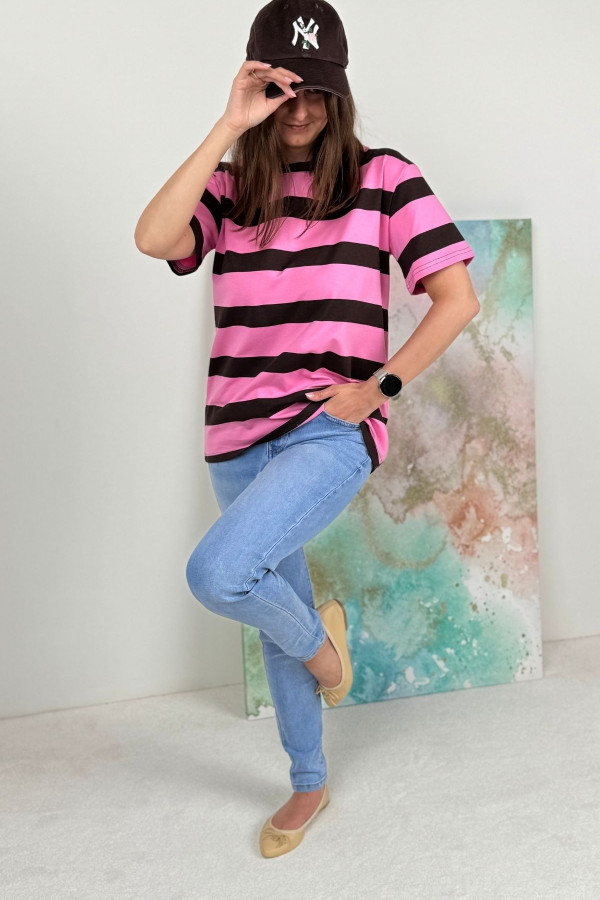 T-SHIRT NOODA W CZEKOLADOWE PASY| RÓŻ 3