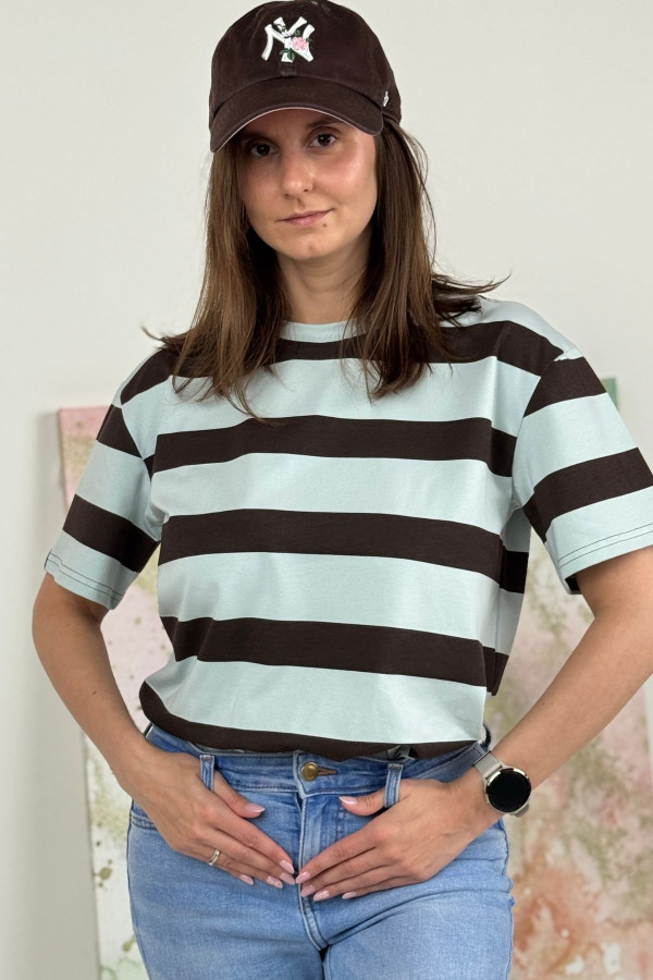 T-SHIRT NOODA W CZEKOLADOWE PASY| MIĘTA 1