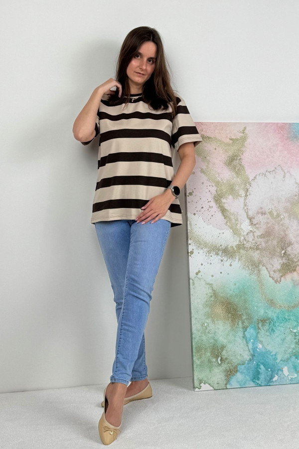 T-SHIRT NOODA W CZEKOLADOWE PASY| KAWA 3