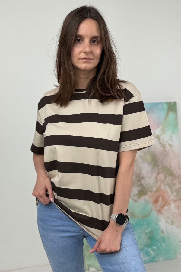 T-SHIRT NOODA W CZEKOLADOWE PASY| KAWA 5