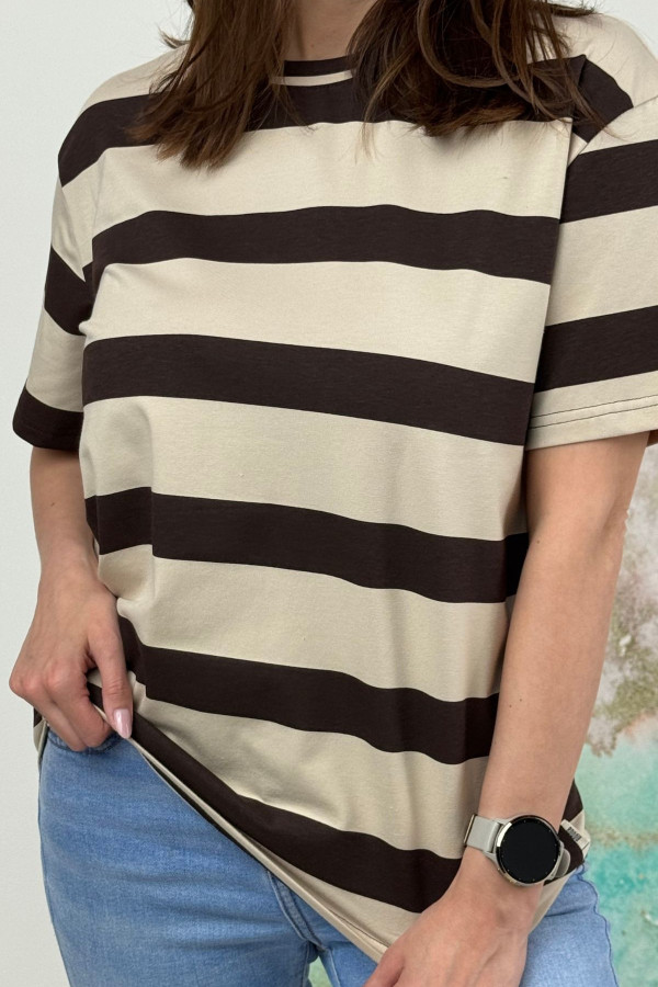T-SHIRT NOODA W CZEKOLADOWE PASY| KAWA 6