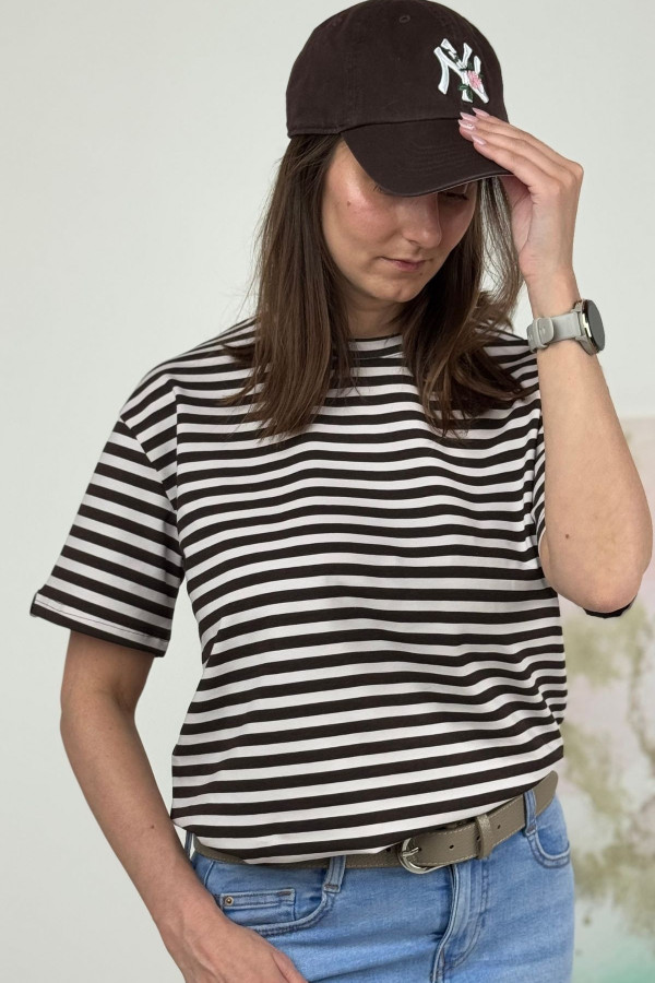 T-SHIRT NOODA W CZEKOLADOWE PASECZKI| ECRU 1