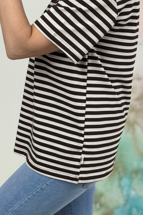 T-SHIRT NOODA W CZEKOLADOWE PASECZKI| ECRU 4