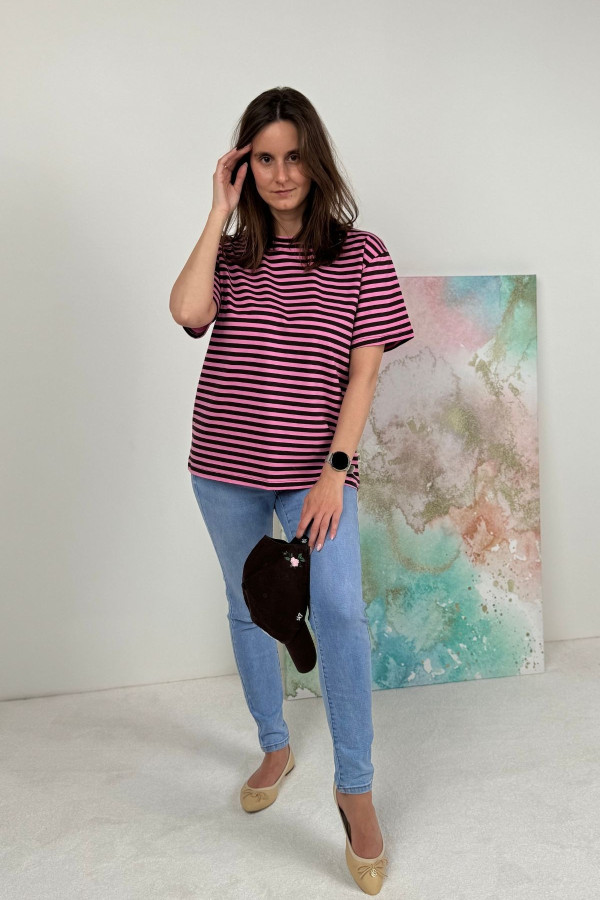 T-SHIRT NOODA W CZEKOLADOWE PASECZKI| RÓŻ 3