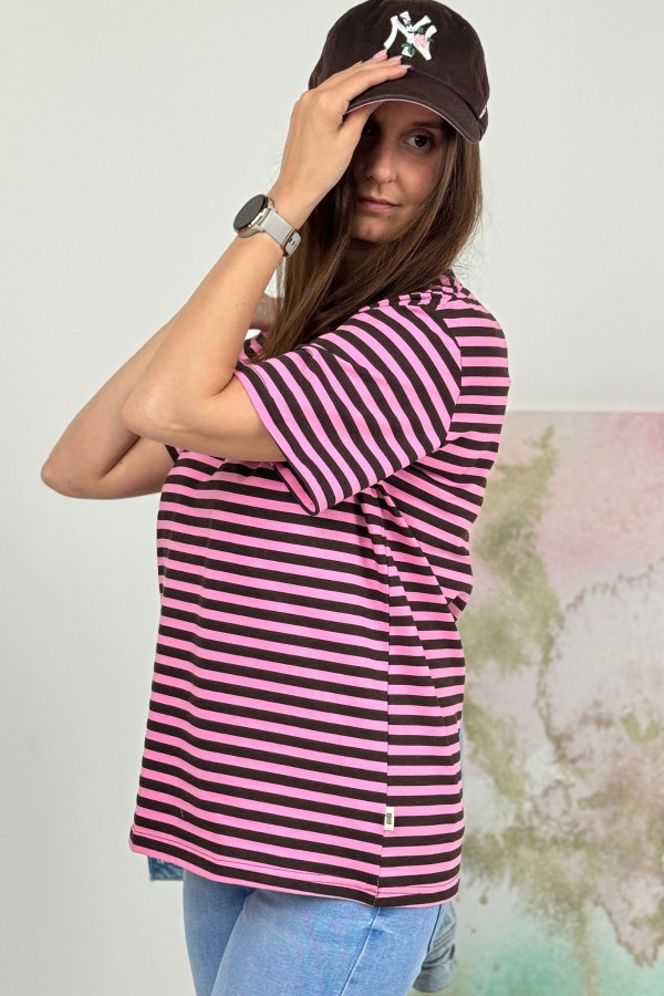 T-SHIRT NOODA W CZEKOLADOWE PASECZKI| RÓŻ 4