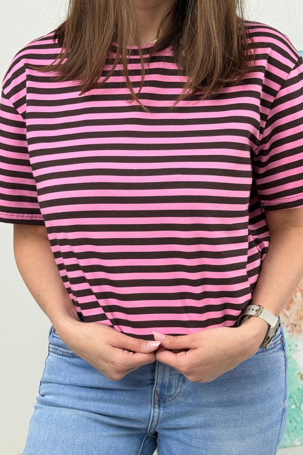T-SHIRT NOODA W CZEKOLADOWE PASECZKI| RÓŻ