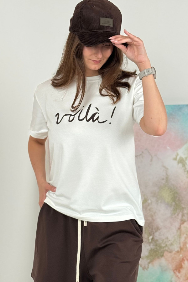 T-SHIRT VOILA CZEKOLADA| ECRU