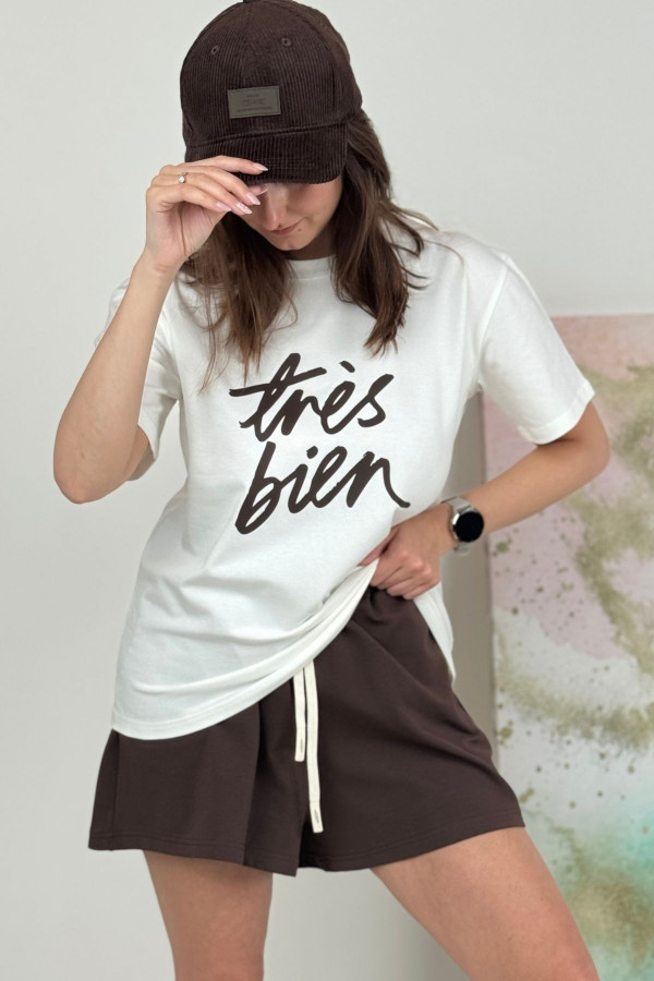 T-SHIRT TREIS BIEN CZEKOLADA| ECRU 2