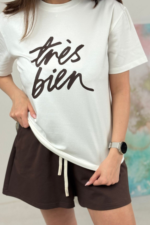 T-SHIRT TREIS BIEN CZEKOLADA| ECRU 3