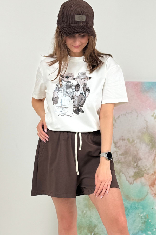T-SHIRT TEDDY MOOD CZEKOLADA|ECRU