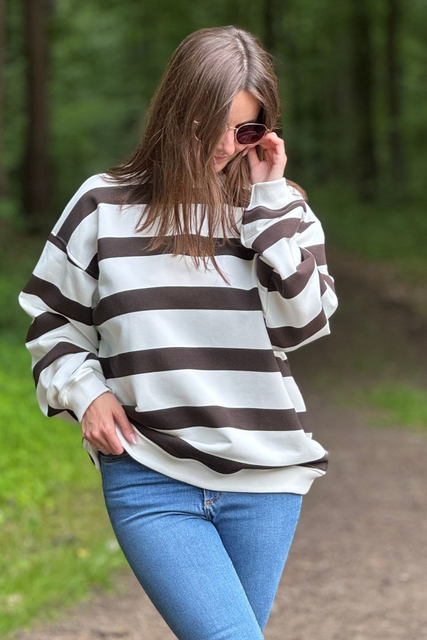 OVERSIZOVA BLUZA NODA W PASY| ECRU CZEKOLADA