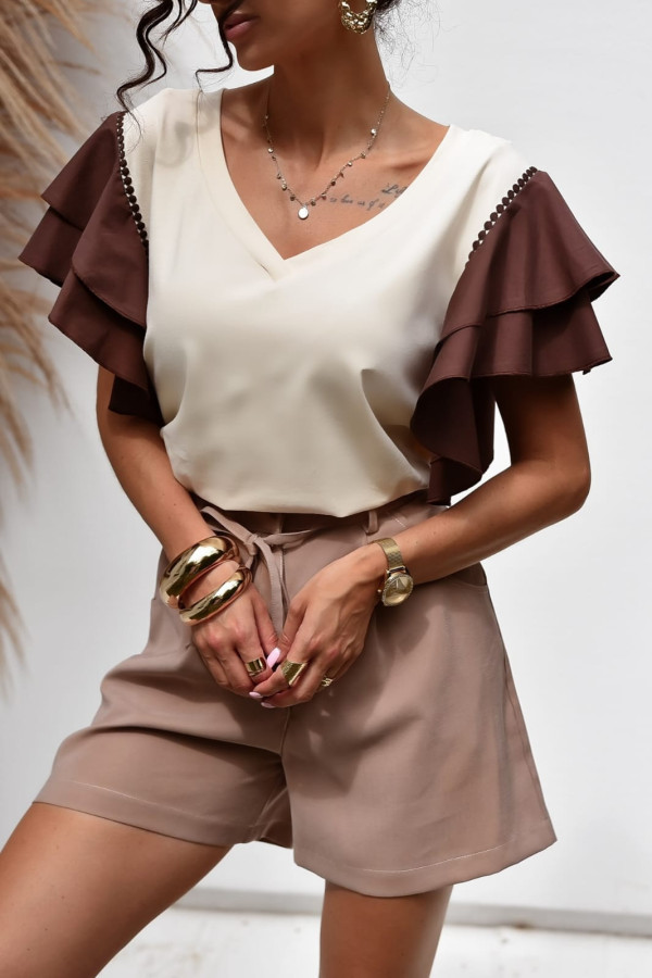 BAWEŁNIANA BLUZKA ESMERALDA CREAM| CZEKOLADA 1