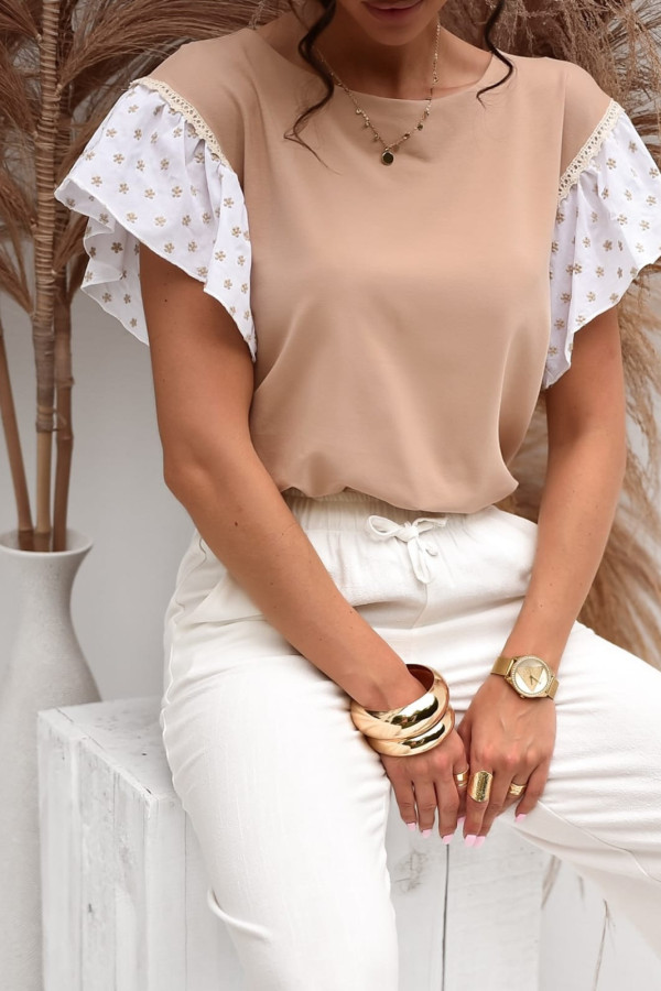 BAWEŁNIANA BLUZKA PANAMA| BEIGE
