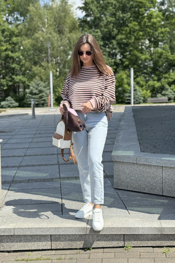 OVERSIZOVA BLUZA NOODA W CZEKOLADOWE PASKECZKI| RÓŻ 1